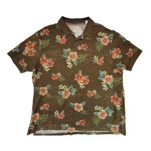 Tommy Bahama Jeans Mens XXL Tropical Floral Print Short Sleeve Polo Shirt Island